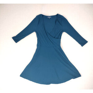 Modcloth Dress Womens Medium Teal Let's Keep It Short Ribbed Long Sleeve Mini